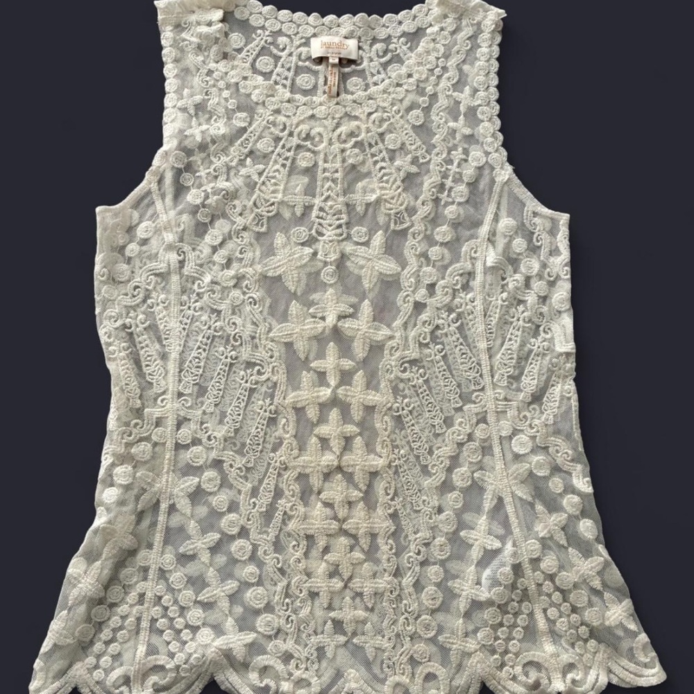 Laundry By Shelli Segal Sheer Cream Lace Top - Picture 7 of 7